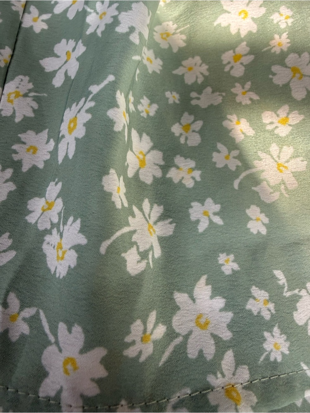 Floral Mini Skirt in Sage Green with White Daisy Print
